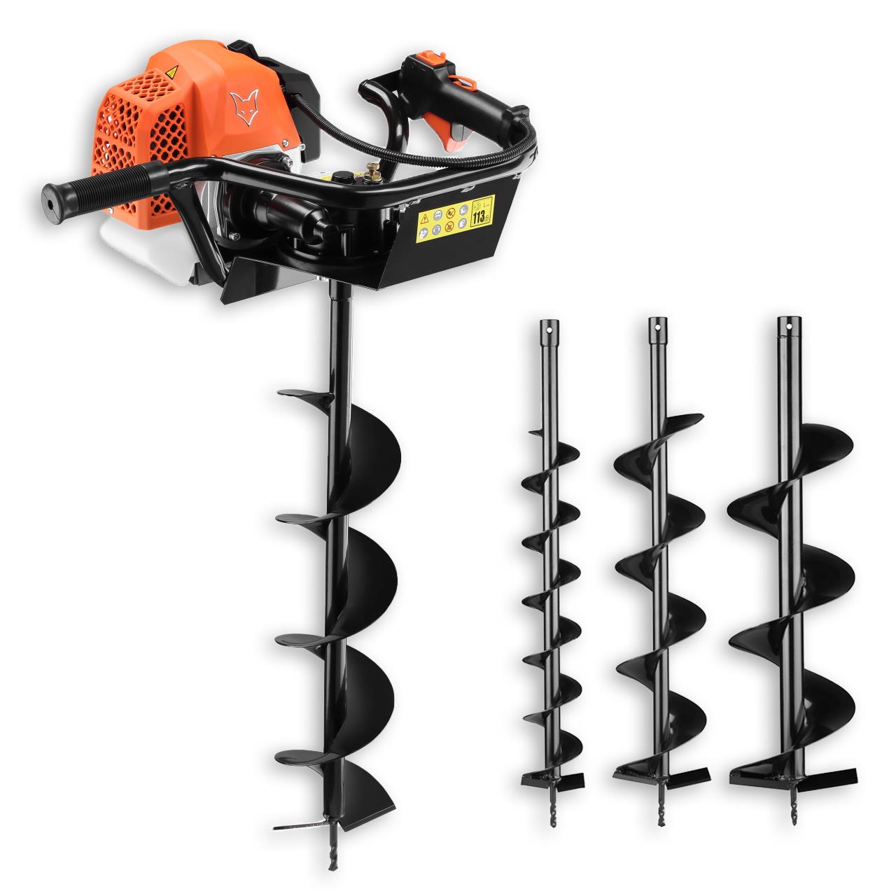 Tarière thermique FUXTEC FX-EB162 avec mèches de 100, 150 et 200 mm