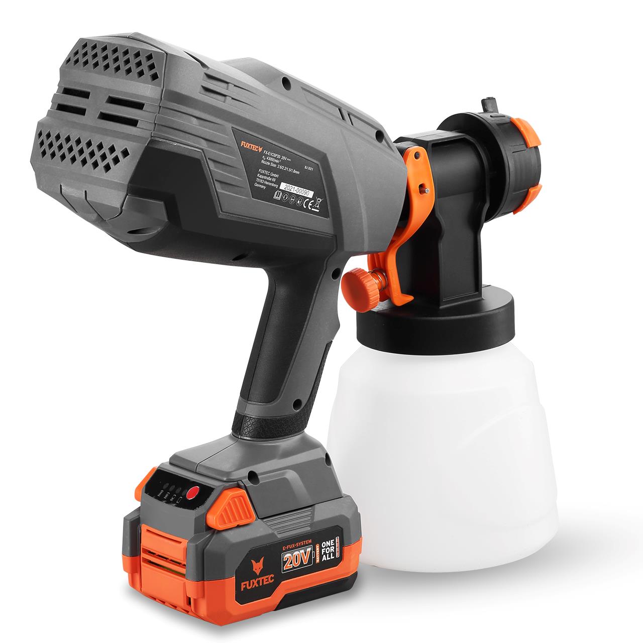 Pulvérisateur de peinture batterie 20V FUXTEC FX-E1CSP20 - Set avec batterie 4Ah et chargeur 1A