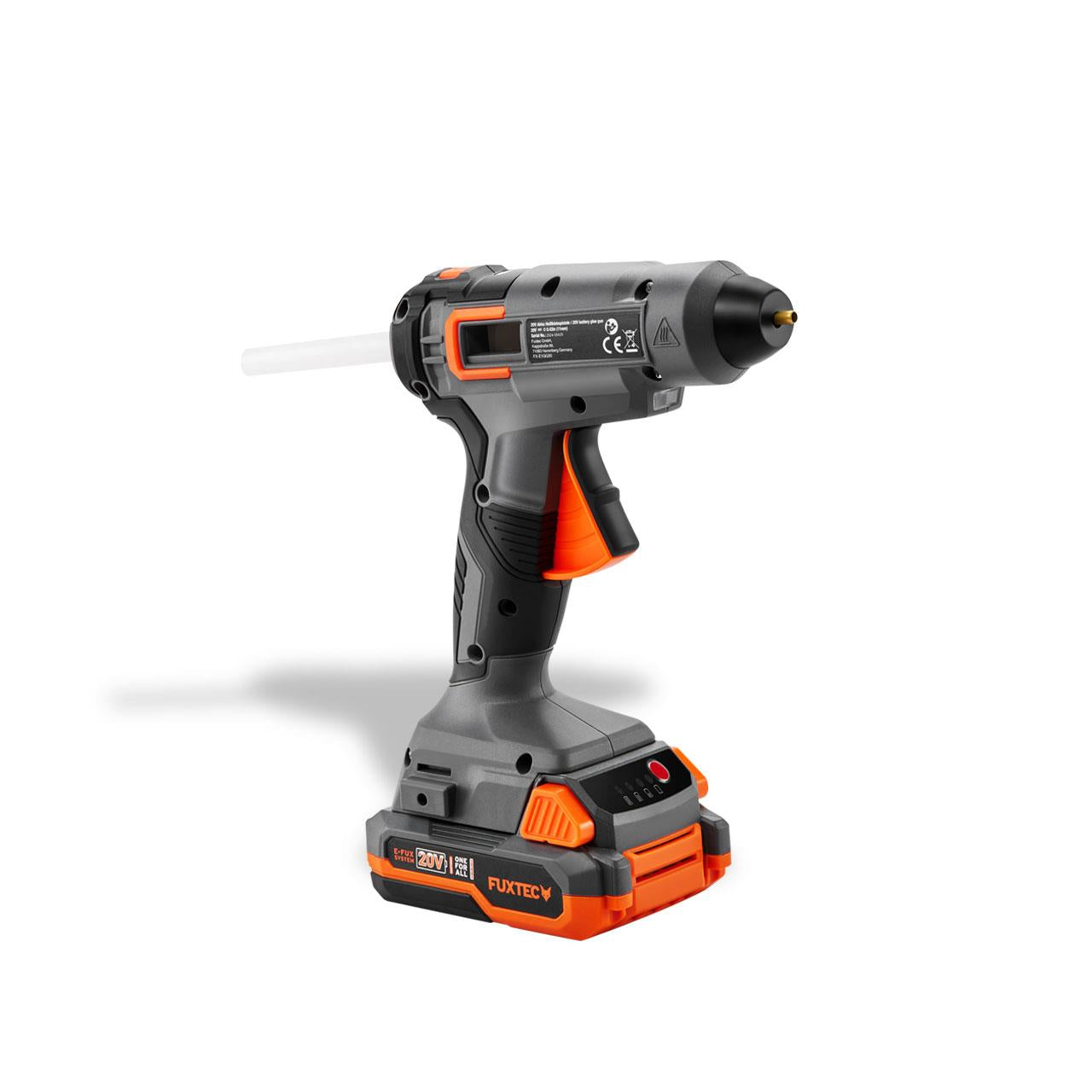 Pistolet à colle chaude à batterie FUXTEC 20V FX-E1GG20 SET - avec 1x batterie 2Ah, 1x chargeur 2,4A