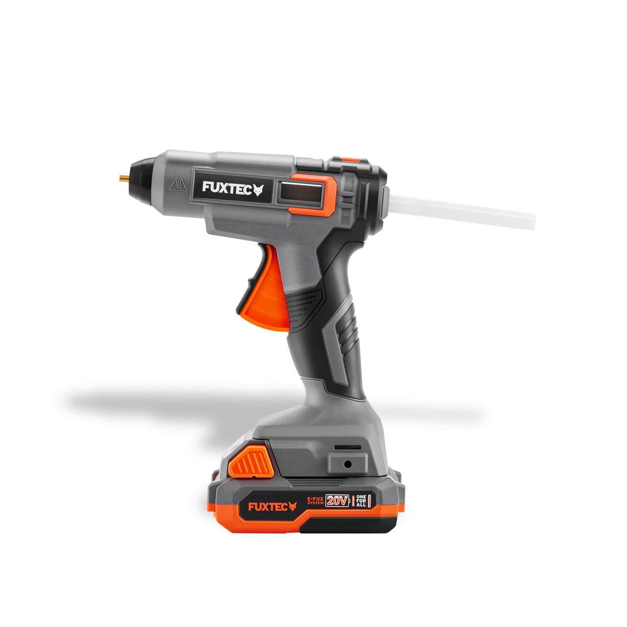 Pistolet à colle chaude à batterie FUXTEC 20V FX-E1GG20 SET - avec 1x batterie 2Ah, 1x chargeur 2,4A