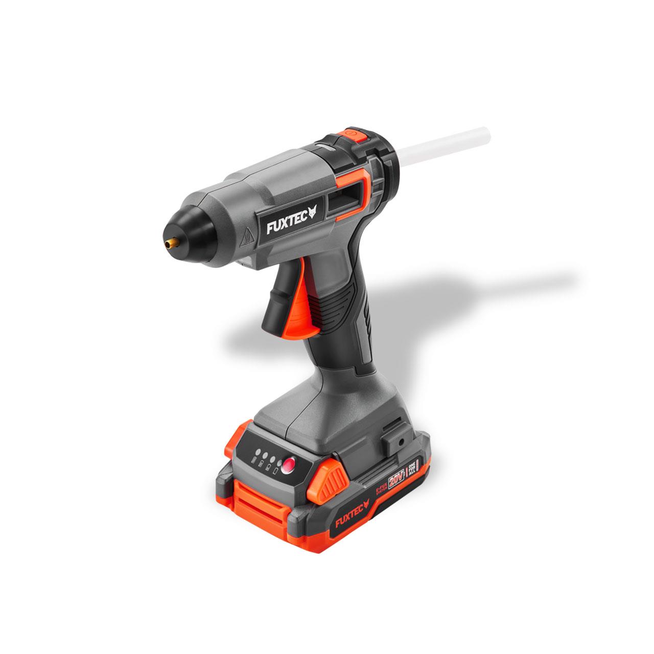 Pistolet à colle chaude à batterie FUXTEC 20V FX-E1GG20 SET - avec 1x batterie 2Ah, 1x chargeur 2,4A