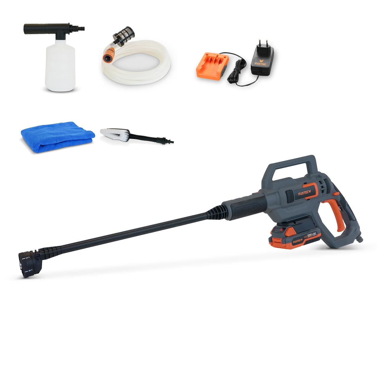 Nettoyeur haute pression portable à batterie 20V FUXTEC FX-E1HDR20 - Set avec batterie 2Ah et chargeur 1A