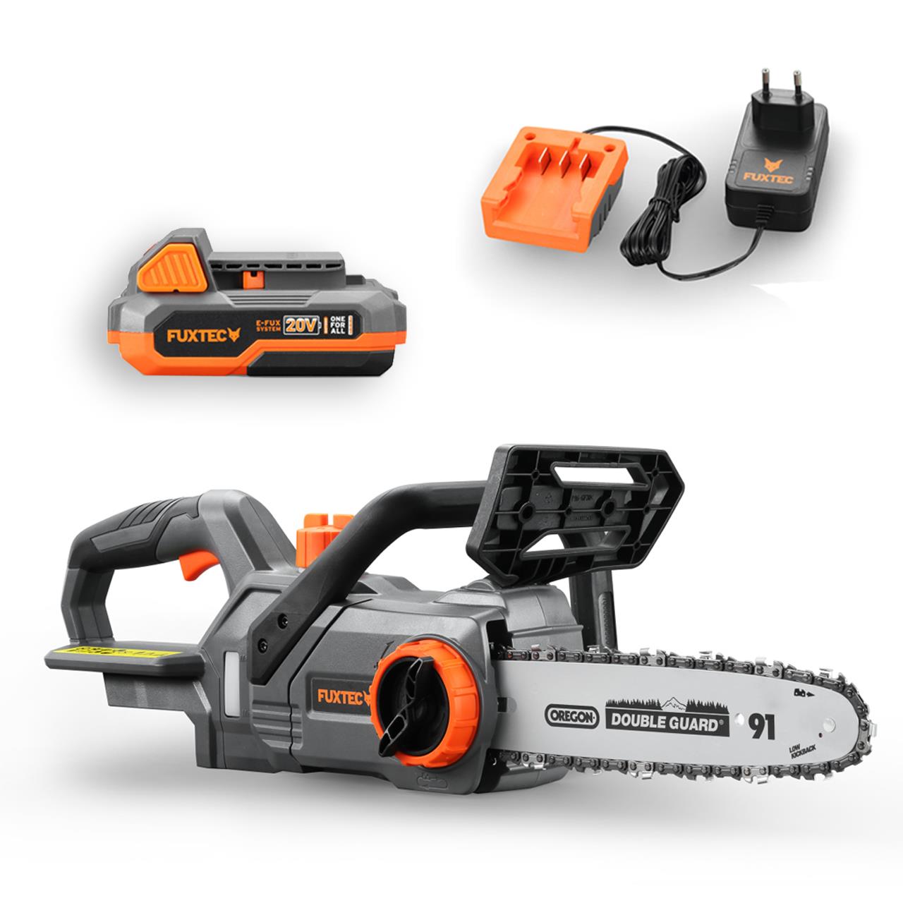Tronçonneuse à batterie 20V FUXTEC FX-E1KS20 - Set avec batterie 2Ah et chargeur 1A