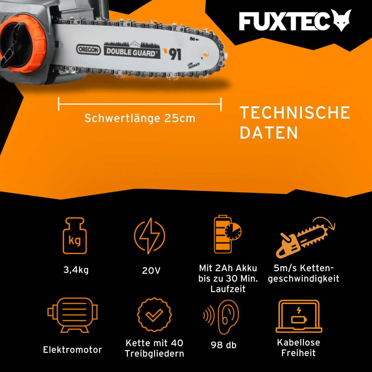 FUXTEC 20V Akku Kettensäge FX-E1KS20 ohne Akkupack, ohne Ladegerät