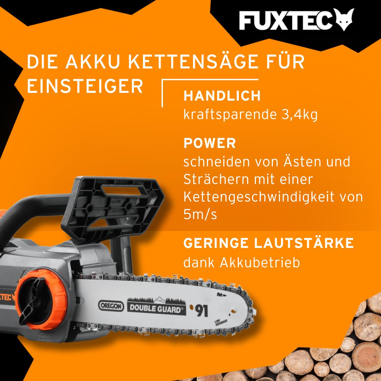 FUXTEC 20V Akku Kettensäge FX-E1KS20 ohne Akkupack, ohne Ladegerät