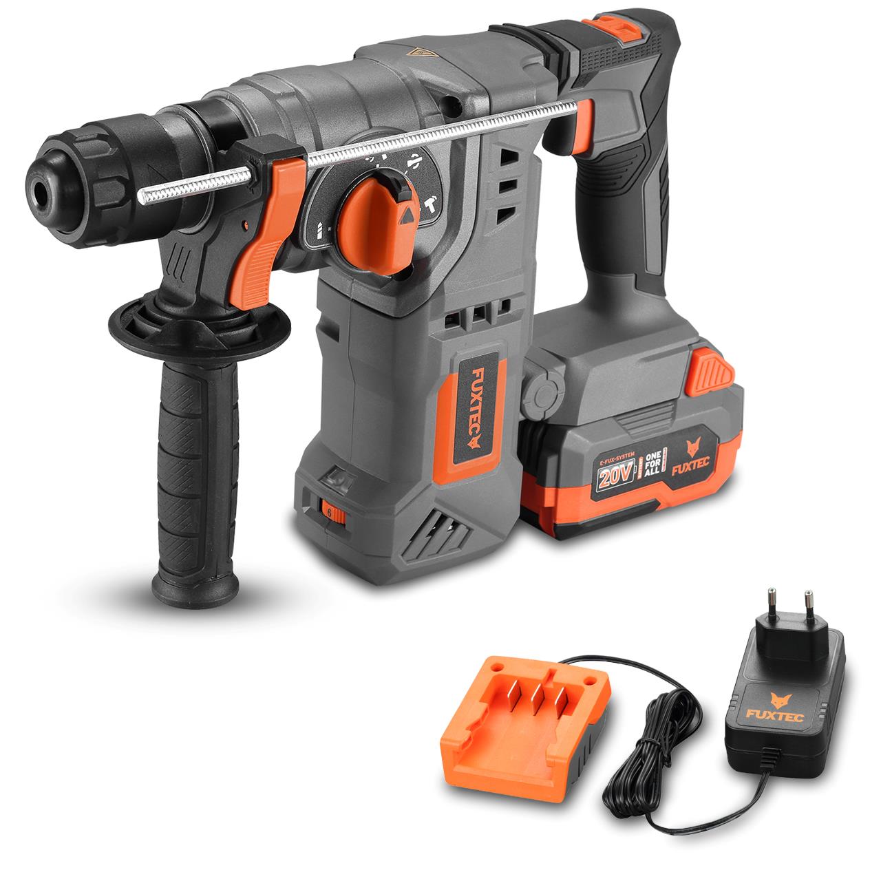 Marteau perforateur burineur sans fil 20V FUXTEC FX-E1RH20 - set avec batterie 4Ah et chargeur 1A