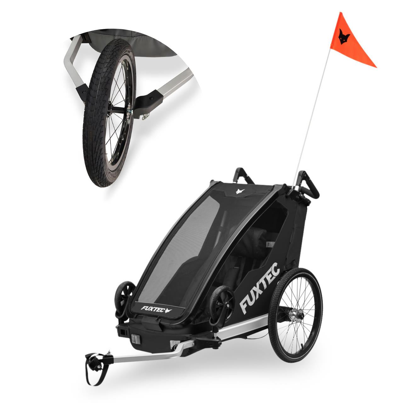 FUXTEC Fahrradanhänger FX-FA1S schwarz mit Joggerrad