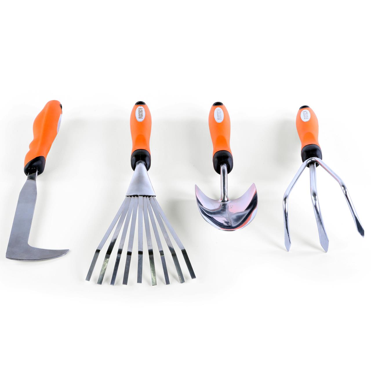 Set de 4 outils de jardin à main premium - grattoir joint, griffe 3 dents, râteau et pelle à main