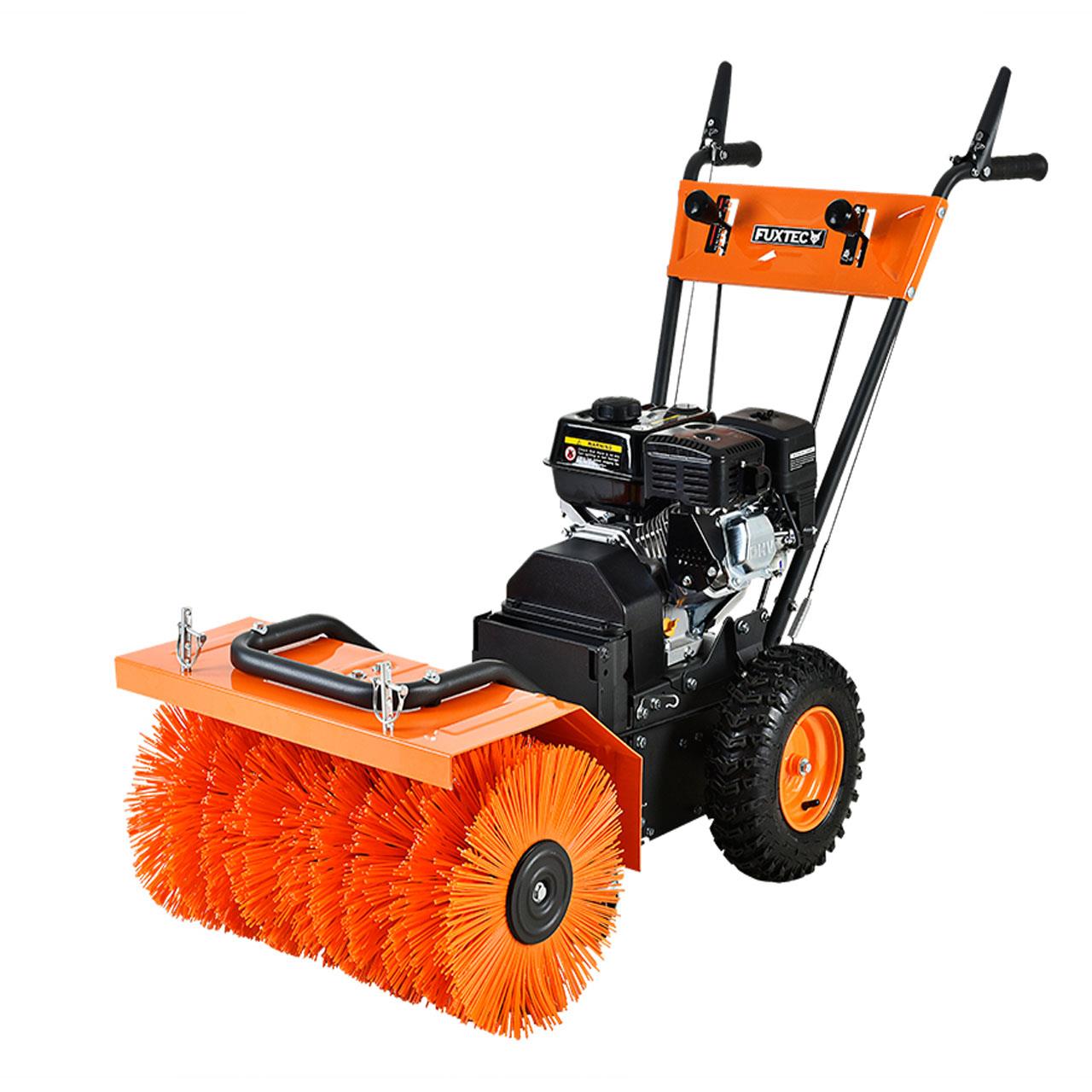 FUXTEC Benzin Kehrmaschine Set FX-KM196-SET3 mit Schneeschild und Kehrgutsammelbehälter