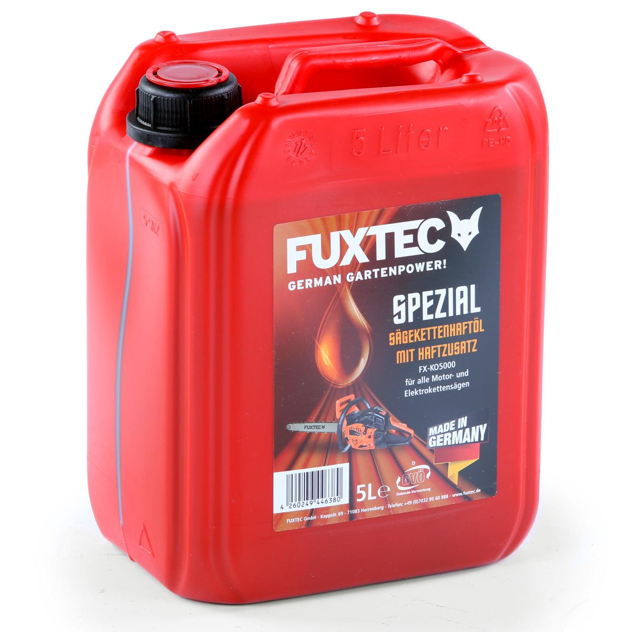 Huile pour scie à chaîne FUXTEC avec additif adhésif Huile pour chaîne 5 L
