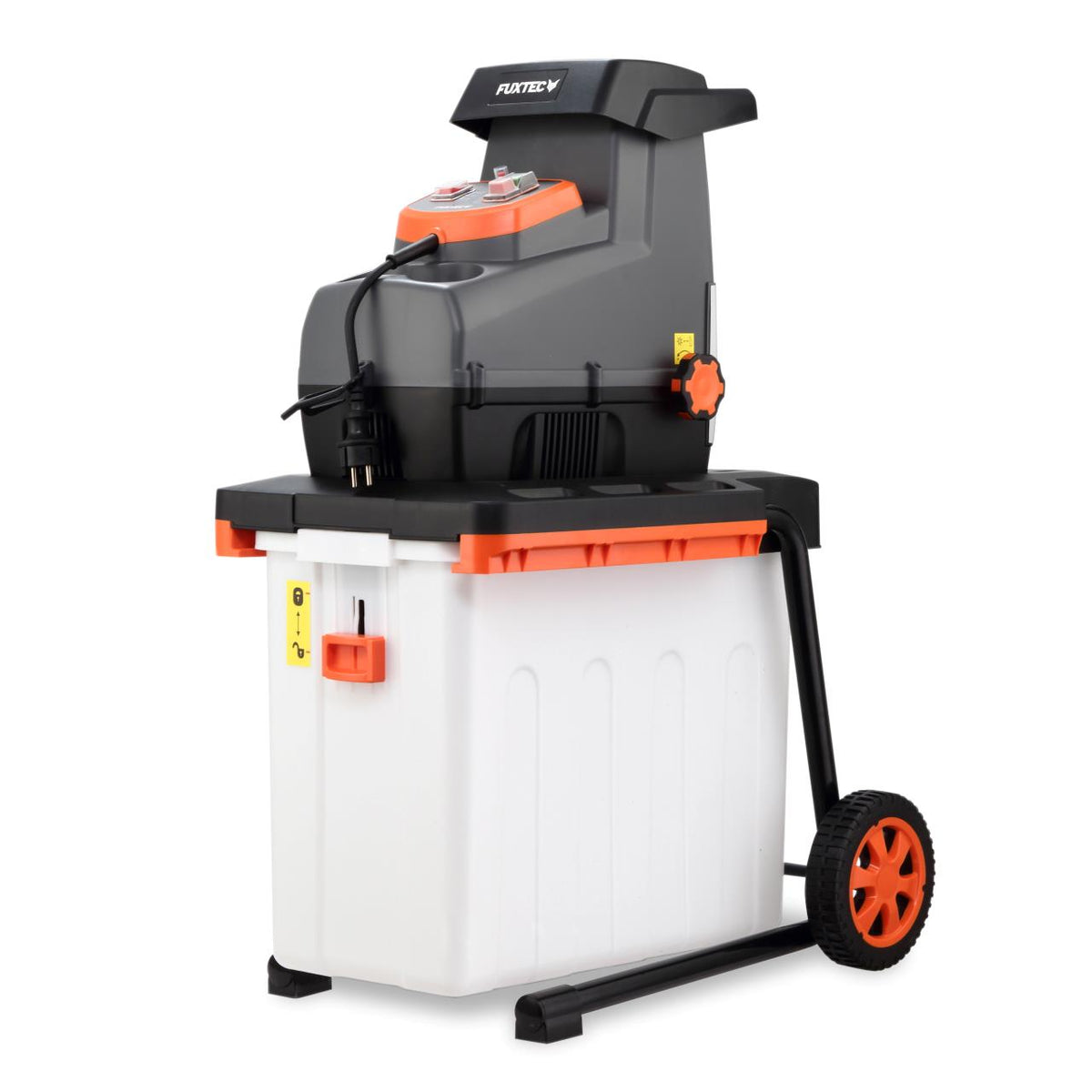 Broyeur de végétaux électrique FUXTEC FX-EGH2800B - 2800 W, rouleaux silencieux, bac 60 L, coupe branches 44mm, IPX4 Broyeur de végétaux électrique FUXTEC FX-EGH2800B - 2800 W, rouleaux silencieux, bac 60 L, coupe branches 44mm, IPX4