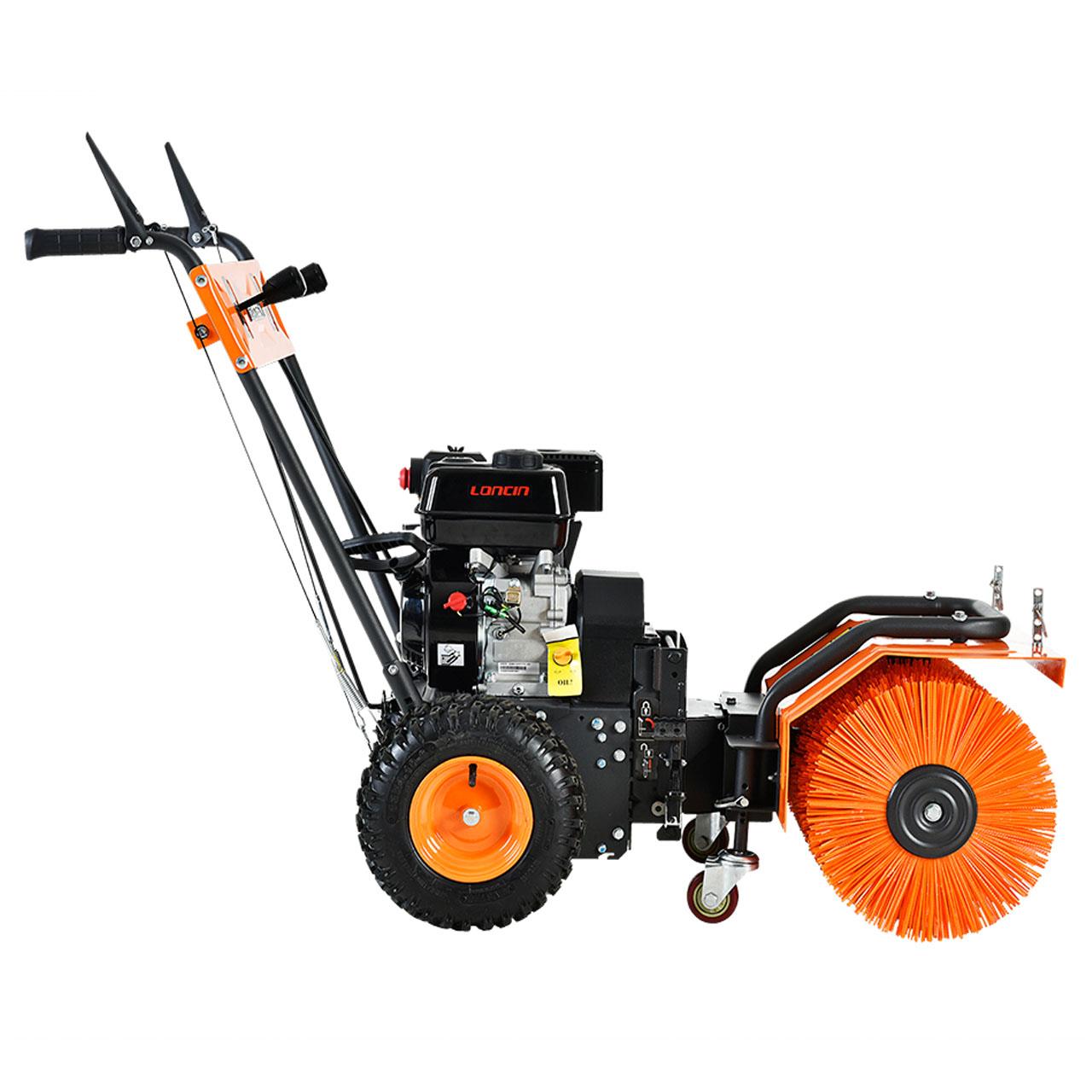 Balayeuse déneigeuse thermique FUXTEC FX-KM196 SET3, avec brosse de balayage + 2 embouts chasse-neige et collecteur de déchets