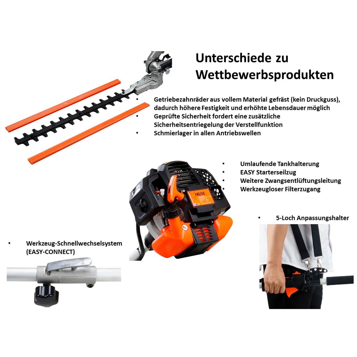 Débroussailleuse thermique 5 en 1 Multitool FUXTEC FX-MT252ER avec élagueuse sur perche inclinable