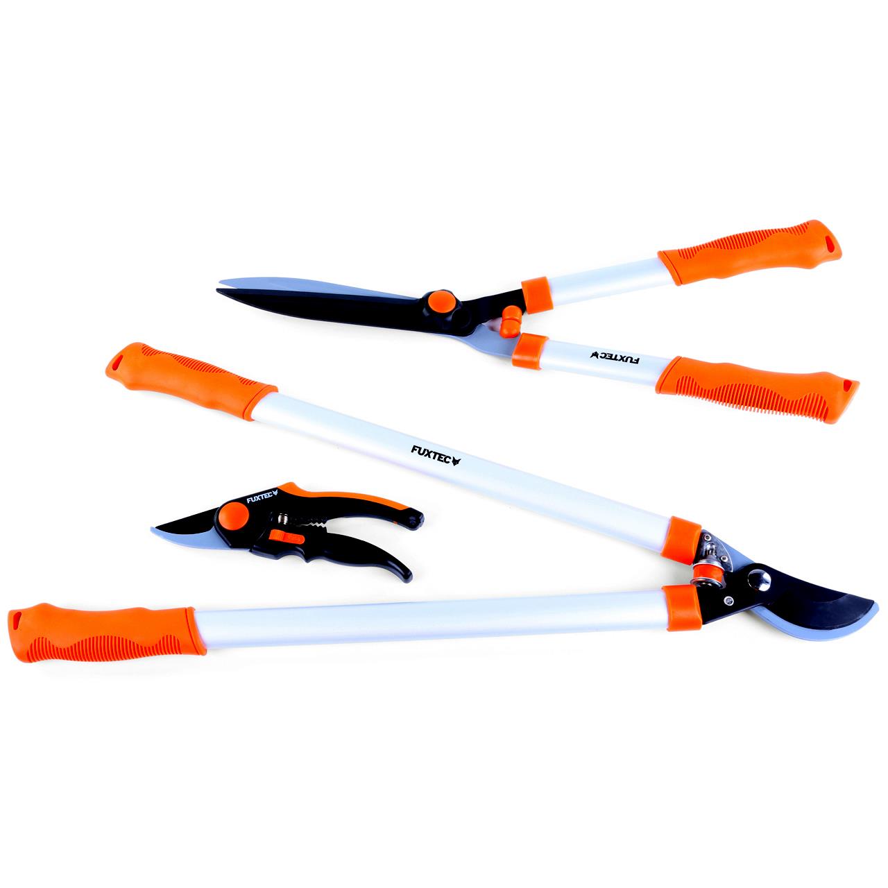Set de 3 sécateurs de jardin premium - FUXTEC FX-SPS3 - à main, pour branches, pour haies